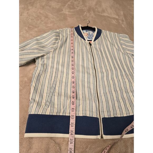 Faherty Reversible Mandalay Bomber Jacket Women’s XL Blue Tan Soft Cotton EUC - Picture 8 of 11